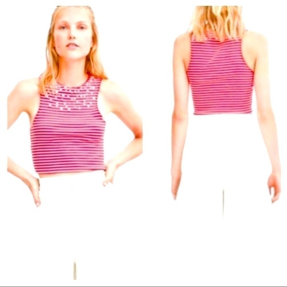 Zara Crop Top American armhole Red/White Striped M - Picture 1 of 9